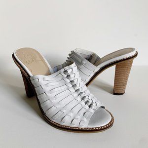 Eliliott Lucca Vienna Sandal Heel Woven Leather White Stacked Heel Size 7